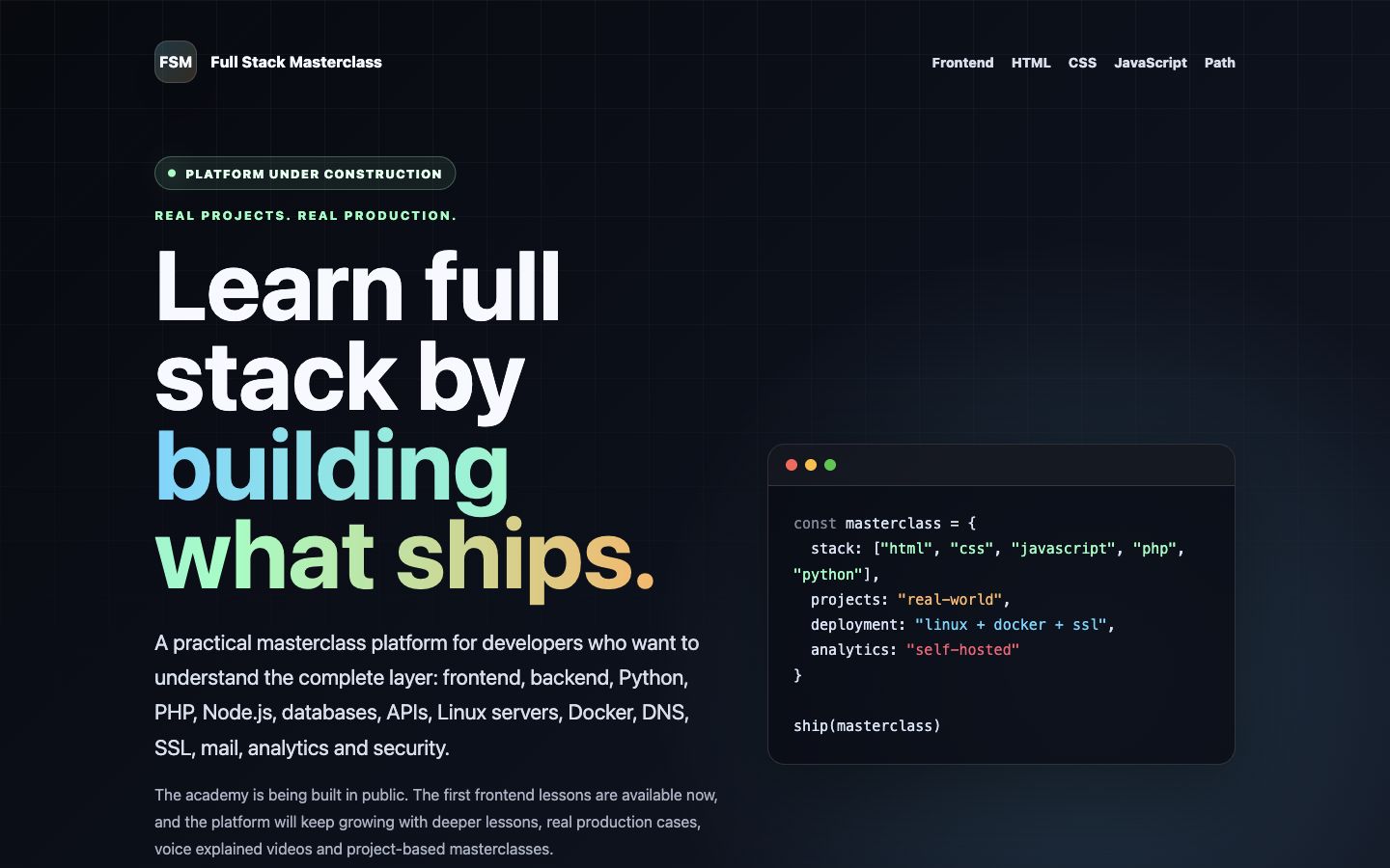Screenshot van Full Stack Masterclass